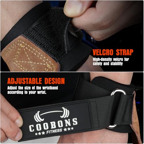 Weight Lifting Wrist Straps, Gym Straps Weight Lifting for Deadlift and Powerlifting, Double Layer Leather Wrist Wraps with Padded Cushion Wrist Loop, Weightlifting Grips for Men and Women - color: Brown