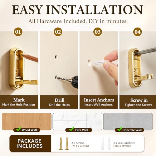 Folding Wall Hooks Gold, 2 Pack Heavy Duty Zinc Alloy Folding Coat Hooks, Foldable Wall Hook for Hanging Clothes, Bags, Hats, Towels, Keys (Gold, 2 Pack) - color: Gold, size: 2 Pack