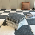 12Pcs Plush Foam Floor Mat,Plush Interlocking Carpet Tiles,Anti-Slip Square Puzzle Floor Mat,EVA Foam Area Rugs for Bedroom Playroom (White+Grey) - color: White+grey