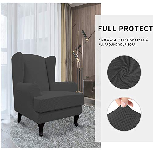 Easy-Going Stretch Wingback Chair Sofa Slipcover 2-Piece Sofa Cover Furniture Protector Couch Soft with Elastic Bottom, Spandex Jacquard Fabric Small Checks, Dark Gray - color: Dark Gray