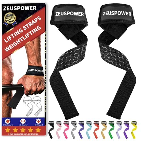 Lifting Straps Wrist Straps for Weightlifting Gym Straps Weight Lifting Deadlift Workout Women Men Dumbbell Straps for Hand RDL Strap Exercise Straps Dead Lift Cotton Neoprene Padded Zeus Power - color: 01-Black Silicone