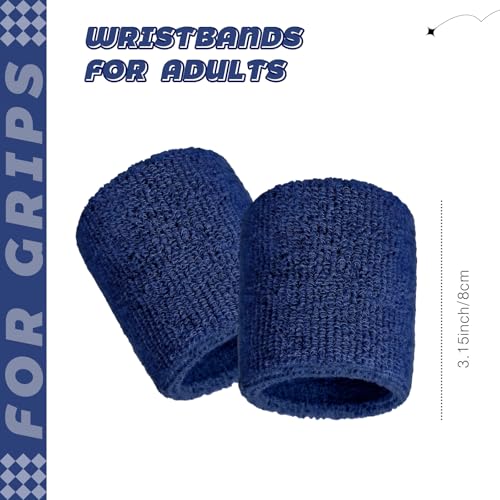 Bememo 24 Pcs Wrist Sweatbands Bulk Sports Wrist Bands for Men Women Breathable Athletic Tennis Wristbands Stretchy Absorbent Cotton Terry for Basketball, Baseball, Gym, Working Out - color: Navy Blue