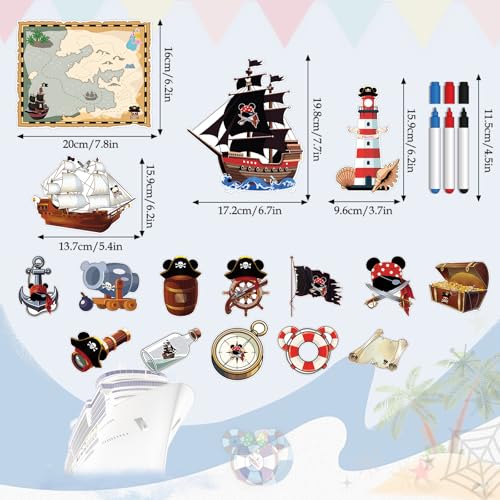 RiVolTa Cruise Door Magnets Decorations - 16 PCs Mouse Pirate Captain Ship Cabin Stateroom Sea Navigation Accessories Anchor Funny Magnetic Stickers with Pens for Party Carnival Holiday Whiteboard Car - style: Pirate