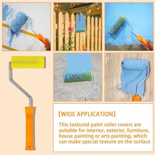 12 Pcs Textured Paint Roller Covers with 2 Frames Set, 4 inch | Foam Drywall Texture Paint Rollers, House Paint Roller Covers for Art Painting Walls Ceilings - size: 4",12pcs+2frame
