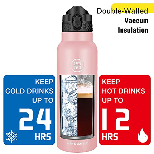 Han's Bottle Sports Water Bottle - 24 Oz, Straw Lid, Leak Proof, Vacuum Insulated Stainless Steel, Double Walled, Thermo Mug,Blush - color: Blush, size: 24 Ounces