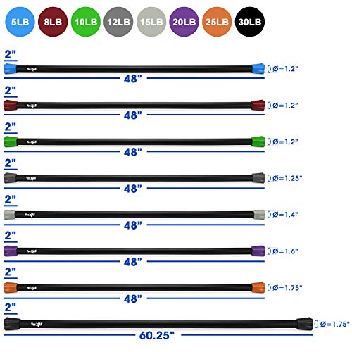 Yes4All Total Body Workout Weighted Bar, Resistance Band Bar, Racks for Strength Training, Exercise Bar for Yoga in Home and Gym - Single/Combo - color: Color-Coded, style: 12lbs Weighted Workout Bar