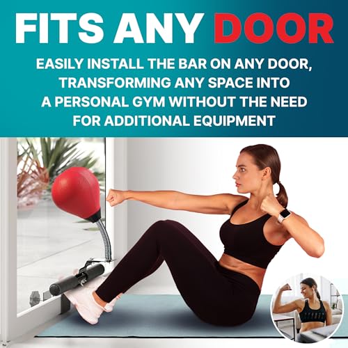 GLACIAL Doorway Sit-Up Exercise Bar with Punching Bag | Complete Upper Body and Abs Workout, MMA Training