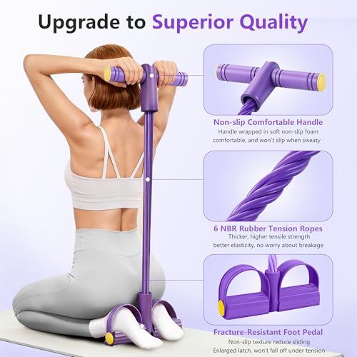 Upgraded Pedal Resistance Band with Handle, Soft Durable Fashion Puller Exercise with Thickened 6 Tension Ropes, Tube Pedal Resistance Device for Abdomen, Waist, Arm, Leg, Core/ABS - color: Purple