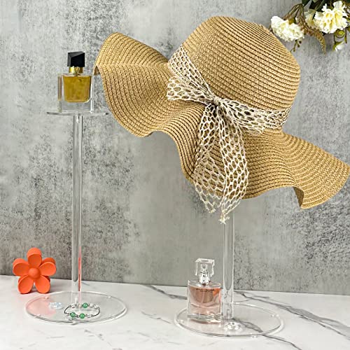 Acrylic Hat Stand and Wig Display Rack, 2pcs 17" Clear Hat Stands, Adjustable Height Hat Holder, Round Barbell Base - size: Round Base