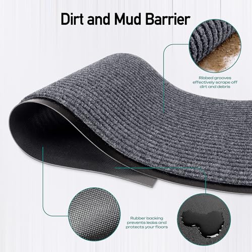 MaxMat® Industrial Grade Door Mat - Extra Large, Heavy Duty, Waterproof, Low-Profile, Easy to Clean Floor Mat (3 x 10 Feet, Grey, MXM-RIB0310GY) - color: Grey, size: 3 x 10 feet