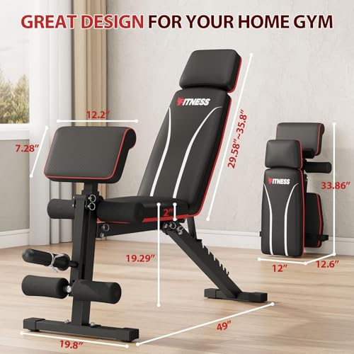 Adjustable Weight Bench with Leg Extension Preacher Pad, 880LBS Capacity Workout Bench Multi-function Bench Press Full Body Workout, Incline Decline Bench for Home Gym Strength Training