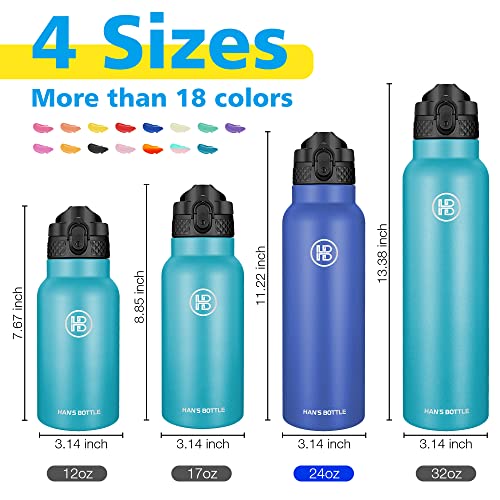 Han's Bottle Sports Water Bottle - 24 Oz, Straw Lid, Leak Proof, Vacuum Insulated Stainless Steel, Double Walled, Thermo Mug,Navy Blue - color: Navy Blue, size: 24 Ounces