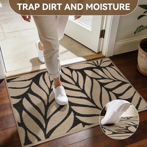 Door Mat Indoor Outside Entrance 17''x30'', Low-Profile Non Slip Outdoor Inside Front Doormat Entryway Mat, Dirt Resistant Absorbent Porch Welcome Entry Mats, Washable Easy Clean, Brown - color: Leaf Brown, size: 17"x30"