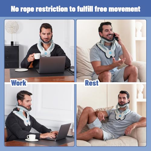 Cervical Neck Traction Device, Adjustable Air Pump Inflatable, Built-in 8 Airbag, Neck Stretcher for Cervical Pain Relief and Relaxation, Easy to Wear for Home Use