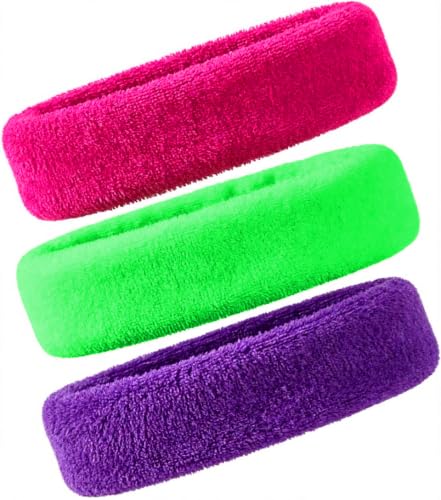 3 Pack Men & Women Sports Sweatbands Headbands - color: Rose red,Green,Purple