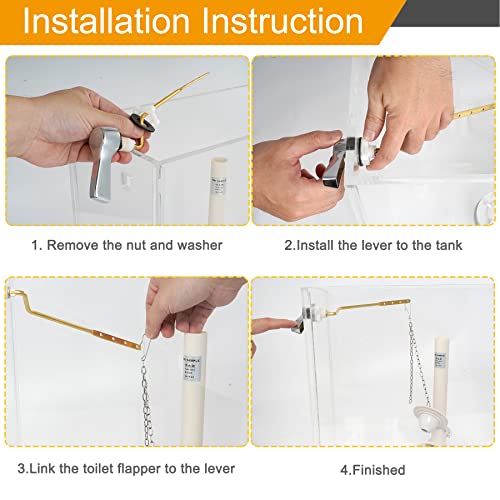 Hibbent Universal Metal Side Mount Toilet Handle Replacement Kit, Brass Toilet Flush Tank Lever with Stainless Steel Flapper Chains for Most Toilets, Chrome Finish - color: Chrome, style: Side Mount