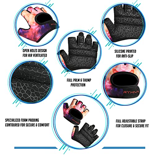 Short Workout Gloves for Women Men, Weight Lifting Gloves Full Palm Pads | Minimal Gym Gloves for Weightlifting, Exercise, Fitness, Training, Extra Grip, Fingerless Work Out Gloves Womens, Breathable - color: Galaxy, size: Medium