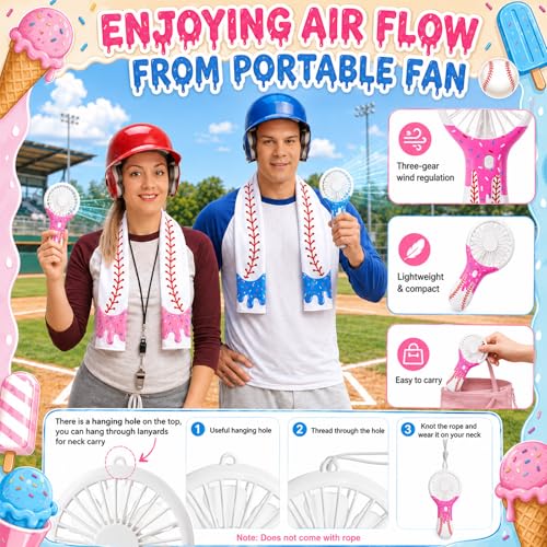 Woanger 24 Pcs Ice Cream Drip Baseball Cooling Towels and Mini Handheld Fans Set Bulk 3 Speeds USB Portable Fans with Sprinkle Design Cooling Towels for Sports Team Games Party Favors Summer Gifts - style: Ice Cream Drip