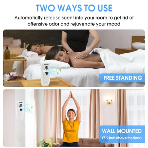 Automatic Air Freshener Spray Dispenser, Custom Timing (Day/Night/24H, 5/10/15/30 min interval), Wall Mounted/Free Standing, Home& Commercial, Glade& Airwick Refill Can, 2 D batteries, Milas-D - color: White, size: 1 Count (Pack of 1)