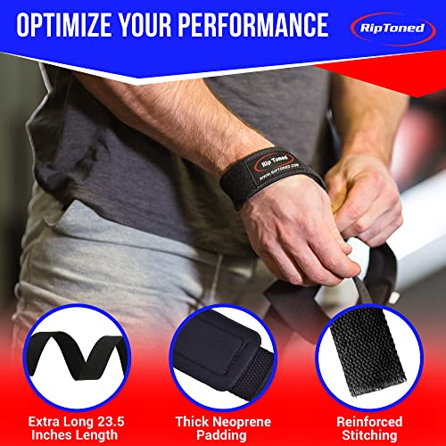 Rip Toned Lasso Lifting Straps for Weightlifting, 23¼" Padded | 1 Pair, cotton, non-latex neoprene. No break-in. Quick release. Deadlifts, rows, shrugs, pull-ups. Machine washable. - color: Orange