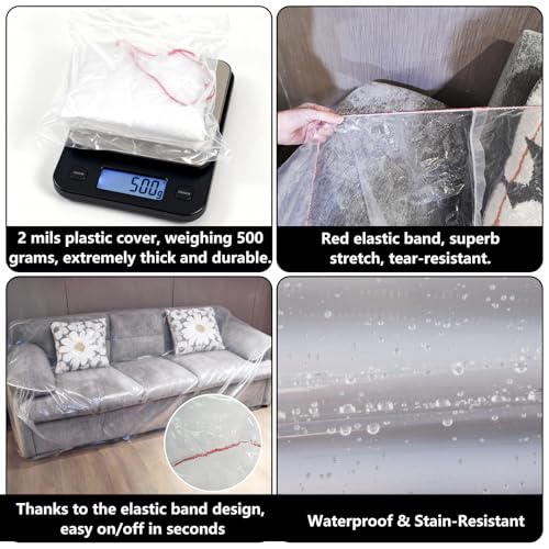 Plastic Couch Cover Furniture Cover with Elastic Band, Clear Sofa Cover Protector for Moving and Storage, Waterproof & Dustproof Moving Bags for Couch Slipcover 92W x 42D x 42H Inches (Sofa) - size: Sofa