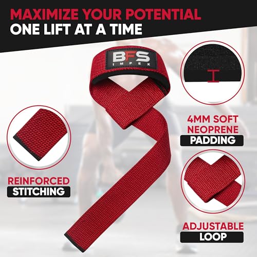 Lifting Straps for Weightlifting, Weightlifting Cotton Straps with Neoprene Padding for Men women Gym Wrist Straps for Bodybuilding powerlifting, Strength Training and Deadlifting - color: RED