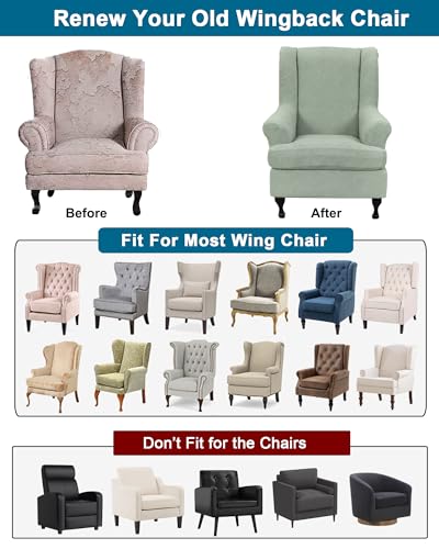 CRFATOP 2 Piece Stretch Wingback Chair Cover Jacquard Wing Chair Slipcovers Spandex Fabric Wingback Armchair Covers with Elastic Bottom for Living Room Bedroom Wingback Chair,C24 - color: Color C24