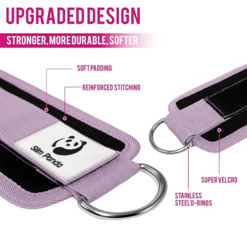 Slim Panda Ankle Strap for Cable Machine,Ankle Cuff for Kickbacks, Booty Hip Abductors,Glute Workouts, Leg Extensions, Curls for Men and Women, Adjustable with Double D-Rings - color: Lavender, style: Pair