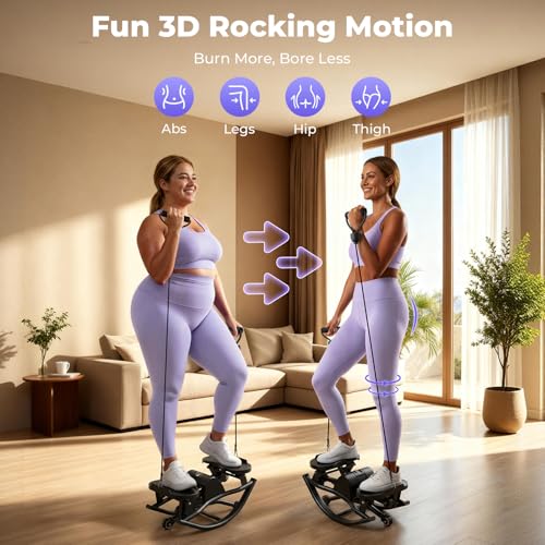 Rock Stepper, Side to Side Stepper for Exercise at Home, Low-Impact 3D Rocking Stepper Machine with Resistance Bands & Non-Slip Mat, Side Stepper for Full Body Workout, 250 LBS Capacity - color: BLACK