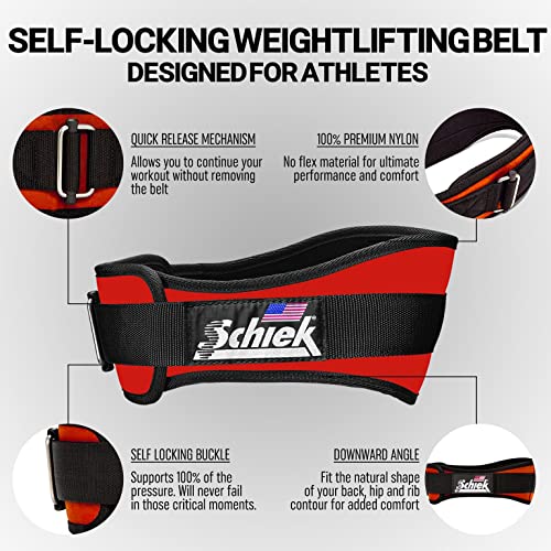 Schiek Sports Model 2004 Nylon 4 3/4" Weight Lifting Belt - Black - color: Red, size: X-Small