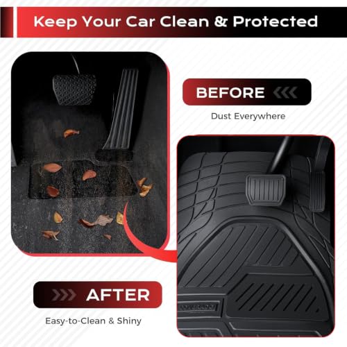 Coverado Car Floor Mats All Weather Waterproof Deep Dish Anti-Slip Car Mats Full Set, Heavy Duty Rubber Floor Mats for Cars, Universal Trim to Fit Automotive Floor Mats for Cars Trucks SUV, Black - color: Deep-Black