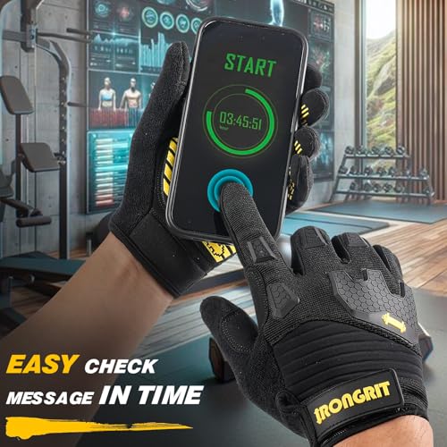 Workout Gloves for Men Women with Anti-Slip Shock-Absorbing Pad, Light Weight Full Finger Gloves Touch Screen Breathable for Gym, Weightlifting,Rowing and Basketball and Cycling - size: Large