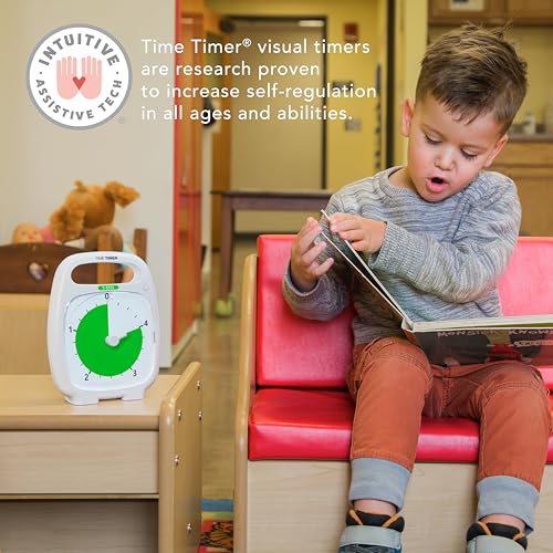 TIME TIMER PLUS 5 Minute Desk Visual Timer - Countdown Timer with Portable Handle for Classroom, Office, Homeschooling, Study Tool with Silent Operation (White) - size: 5-1/2 x 7 in, style: 5 Minutes