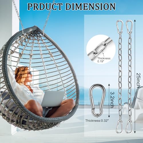 2 Pack 25in Hanging Swing Chain with 4 Carabiners, 550LB Capacity Hanging Kits Heavy Duty Hanging Chair Hardware for Hammock Swing Hanging Chair Punching Bags Sandbag Indoor Outdoor Yoga Gym (Silvery) - color: Silver, size: 2 Pack 25 inch