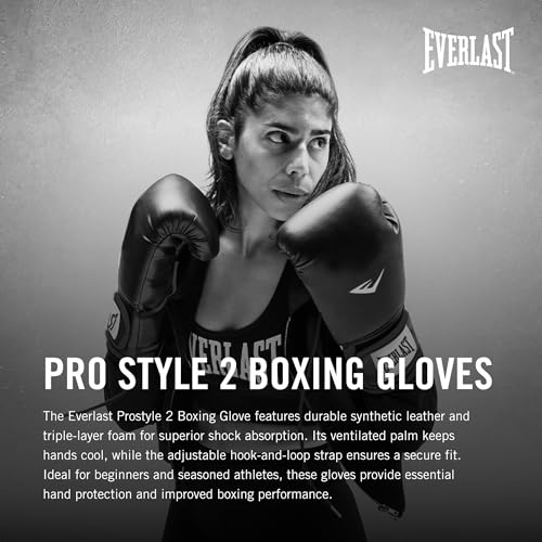 Everlast Prostyle 2 Youth Boxing Gloves, Entry Level Training Gloves for Men and Women, Secure Fit Hook and Loop Closure & Ventilation, Heavy Bag & Speedbag Training. - color: Black