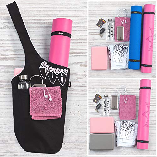 Yoga Mat Bag – Versatile Yoga Bag with Mat Straps & Storage Pockets, Holds Yoga & Pilates Mats, Lightweight & Durable - color: Black & Pink