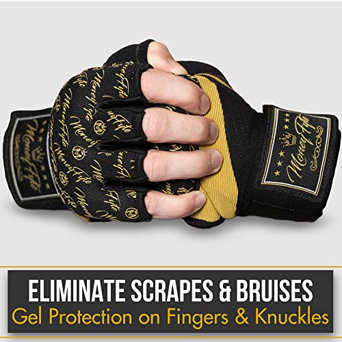 Quick Gel Boxing Wraps Under Boxing Gloves - Kickboxing MMA Muay Thai - Fist, Knuckle, Wrist Wrap Protection Inner Glove Hand Wraps - Men Women Kids - color: Black/Gold, size: Large-X-Large