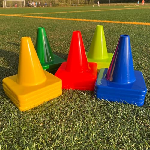 LVL10 Pro Training Cones - 6" Soccer Training Cones for Sports - for Basketball, Football, Basketball and Agility Drills - Soccer Field Markers that Won't Crack, Slide or Fly - color: Multi-Color, style: 20 Pack