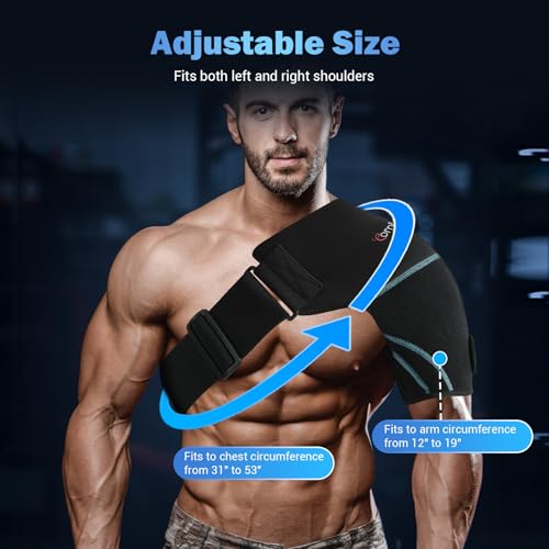 Comfytemp Shoulder Brace Ice Pack Wrap, Gel Cold Compression Sleeve for Injuries Reusable Arm Rotator Cuff Pain Relief, Physical Therapy Recovery Items Men Elderly - color: Black - 1 Gel Pack + 1 Brace
