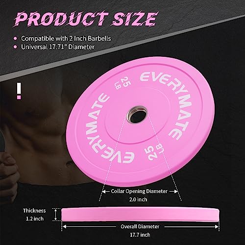 EVERYMATE Change Weight Plates 1.25LB 2.5LB 5LB Set Fractional Olympic Bumper Plates for Cross Training Steel Insert Strength Training - color: 25LBx1, size: Pink