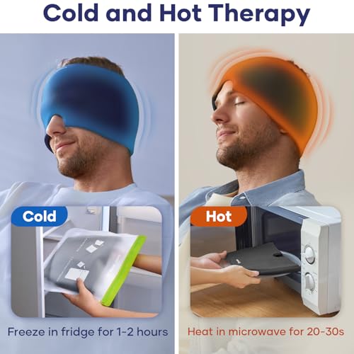 Qnoon Migraine Relief Cap, Headache Relief Cap Mask Products, Cooling Odorless Gel Ice Head Wrap for Tension, Stress,Hangover & Puffy Eyes