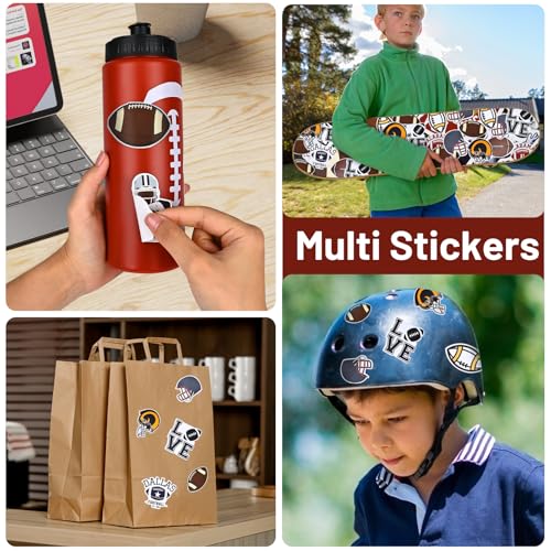 Football Party Favors, 2 Pack Football Water Bottles with 200 PCS Stickers | 20oz Sports Squeeze Bottle & Football Stickers, BPA-Free Reusable Water Bottles Bulk for Boys, Gifts For Team - style: 4# 2 Pack-Football