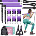 Pilates Bar Kit with 6 Latex Resistance Bands, Adjustable Exercise Bar - color: Purple
