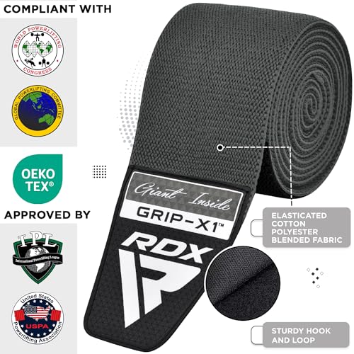 RDX Knee Wraps for Weightlifting, 78” Elasticated Straps Power Lifting Leg Press Support Gym Fitness Squats Workout Men Women - color: Grey