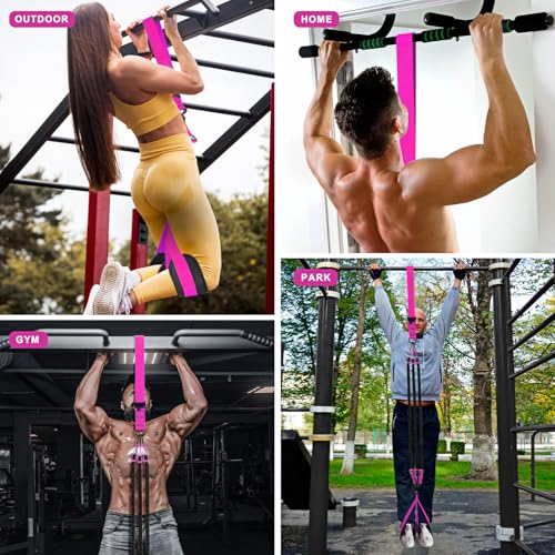 HPYGN Two Foots Pull Up Assistance Bands, Heavy Duty Resistance Band for Pull Up Bar, Adjustable Weight/Size with Fabric Feet/Knee Rest, Bands for Pull Up Assist for Strength Training, Pull Up - color: Rose Red