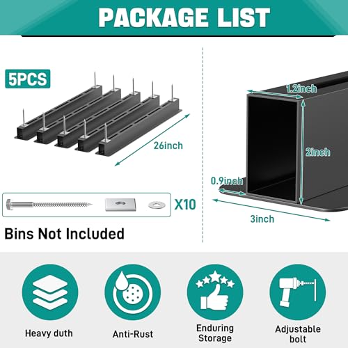 EVERHANGER Ceiling Storage Rack, Heavy Duty Overhead Garage Storage Rack, Adjustable Ceiling Bin Storage System, 5 Sets for 4 Bins, 26 Inch - style: For 4 Bins
