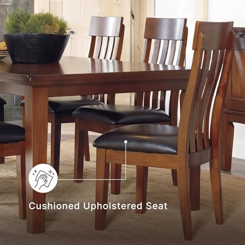 Signature Design by Ashley Ralene Rake Back 19" Dining Room Chair 2 Count, Medium Brown | Transitional style, Rake back wood chairs, Medium brown finish, Easy to clean faux leather seats, Kitchen dining use - color: Light Brown, style: 0
