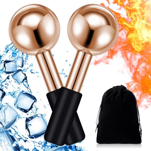Baderke 2 Pcs Ice Globes for Face Stainless Steel Cooling Globes Unbreakable Cooling Roller Women Ice Balls Cryo Sticks Facials Skin Care for Dark Circles, Puffiness(Rose Gold (Black Handle)) - color: Rose Gold (Black Handle)