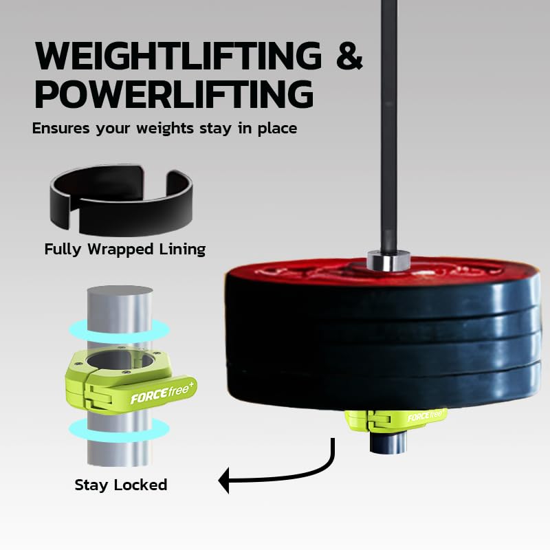 Forcefree+ Barbell Clips (Pair), Barbell Clamps, Quick Release Olympic Barbell Clamps with Anti Slip TPR Grip, Barbell Collars for Secure Weightlifting & Powerlifting - color: Green