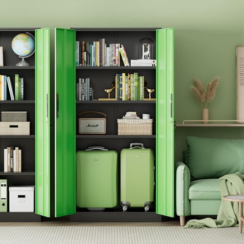 INTERGREAT Metal Storage Cabinet,72" Steel Lockable File Cabinet with Locking Doors and Adjustable Shelves,Locking Tool Cabinets for Office,Home,Garage,Gym,School (Black Green) - color: Black Green, size: MSC-D16